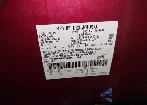 2019 Ford Edge Sel z USA, uszkodzony, nr VIN 2FMPK4J91KBC71207